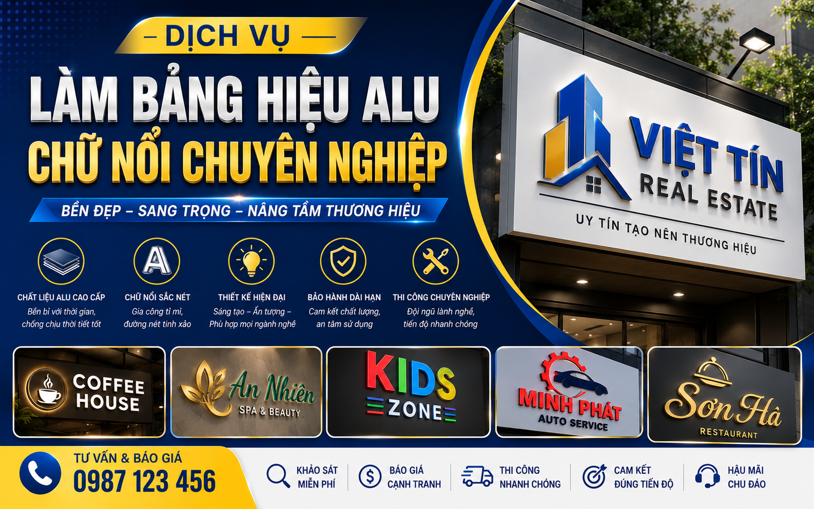 Dịch Vụ Làm Bảng Hiệu Alu Chữ Nổi Chuyên Nghiệp