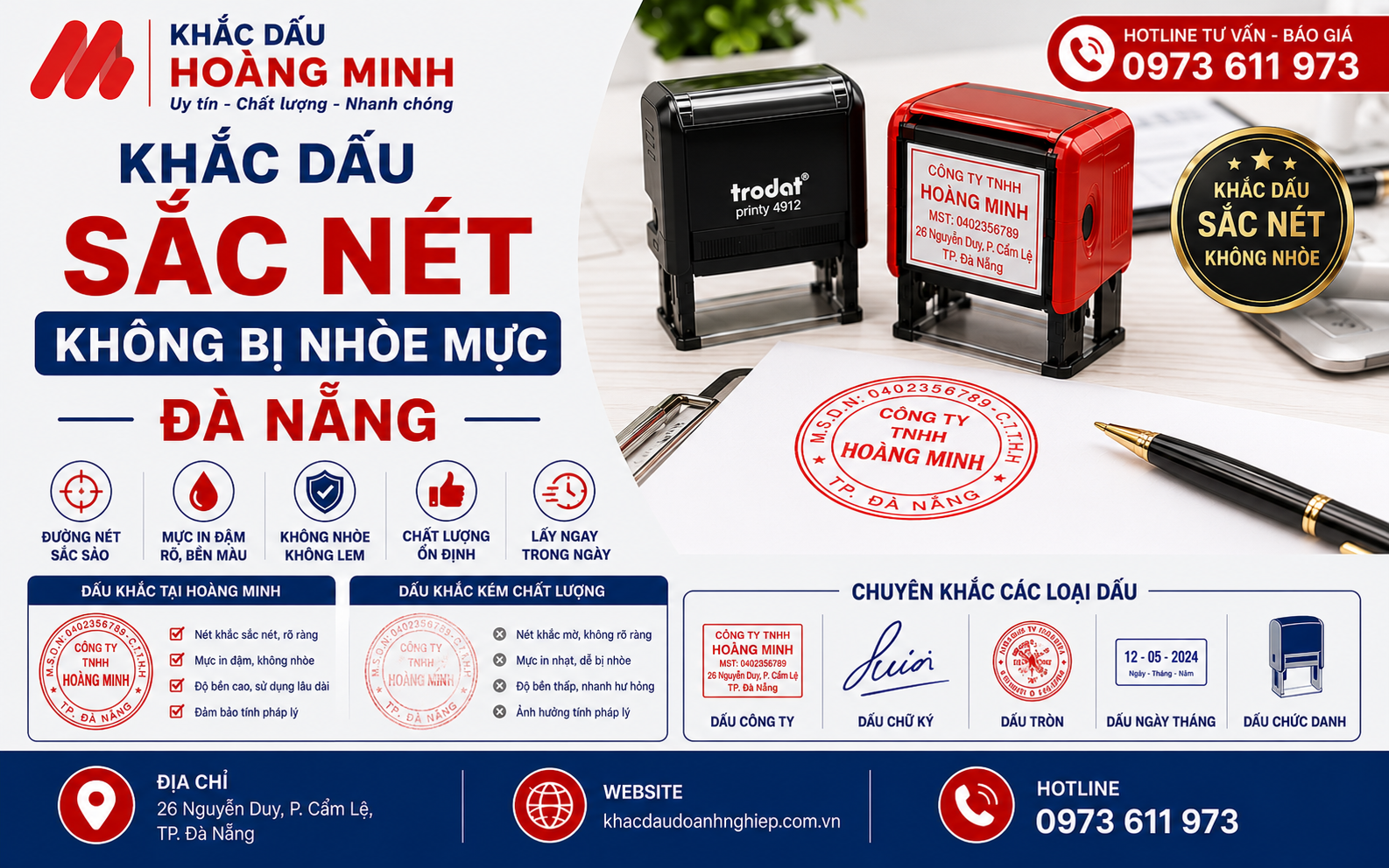 Khắc dấu sắc nét không bị nhòe mực Đà Nẵng